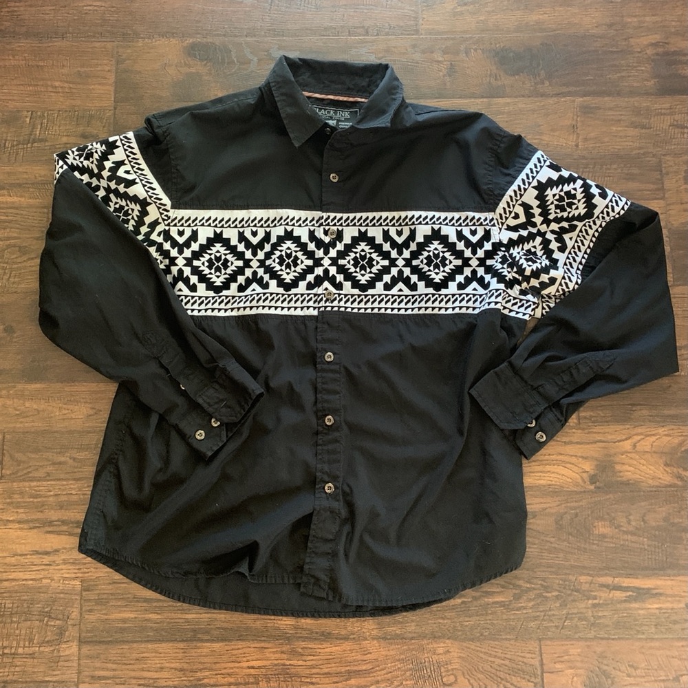 Black Ink Design Western Button-Down Shirt